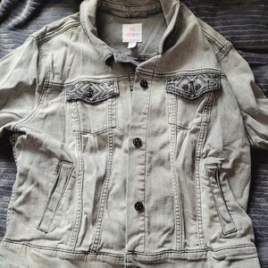 LuLaRoe Gray Jean Jacket with Embroidered Detail